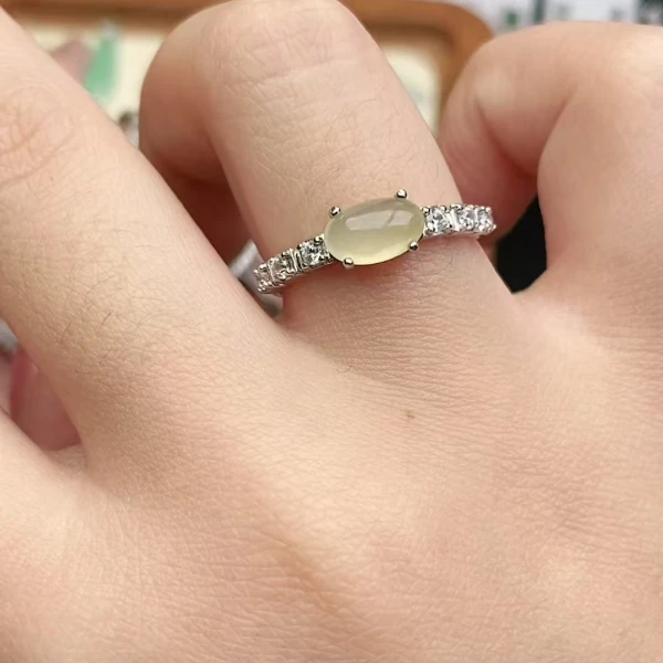 鑫辰珠宝天然A货翡翠银镶嵌设计款开口女戒指时尚百搭