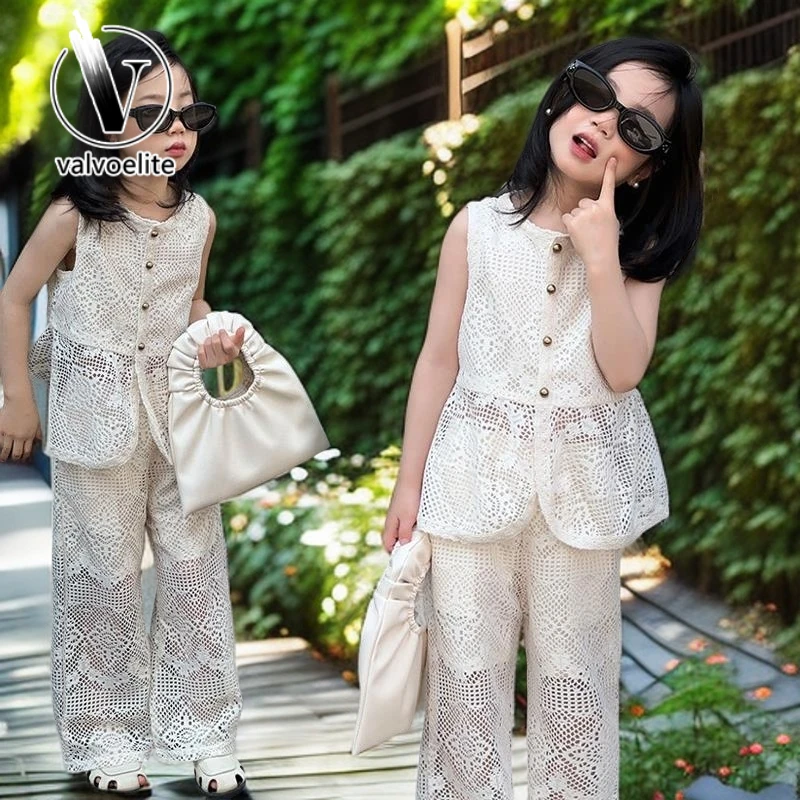 VALVOELITE女童夏装新款洋气时髦套装镂空无袖背心两件套潮酷2025