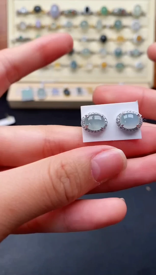 翡翠戒指银S925镶嵌天然A货翡翠1111   7-5