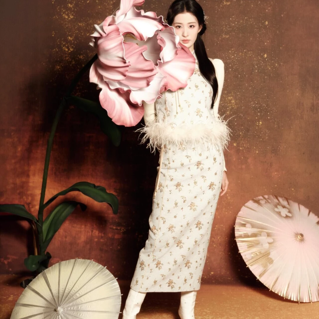 JC~王楚然明星玛家同款2025秋冬新款中式国风唯美旗袍套装气质