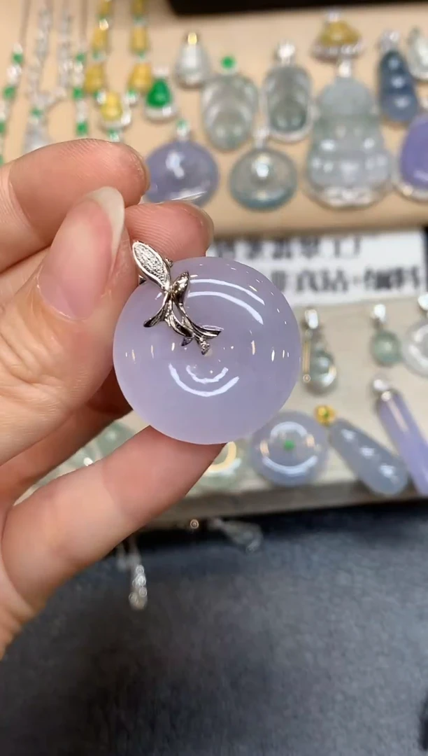 颈饰18K金镶嵌翡翠平安扣【无服务费【紫货有色差】