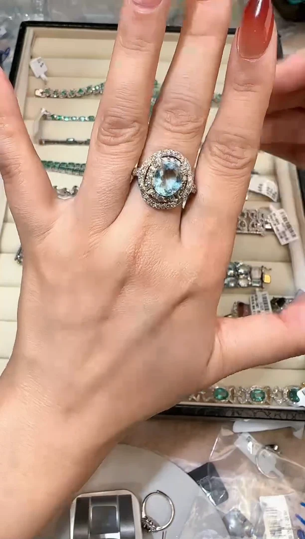 【闪购商品】定制海蓝宝石戒指银S925镶嵌戒指