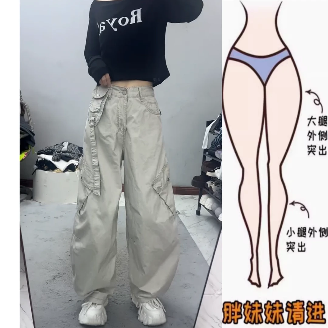 景倩妮时尚爆款弯刀休闲工装裤2025年夏季新款高腰显瘦宽松阔腿裤
