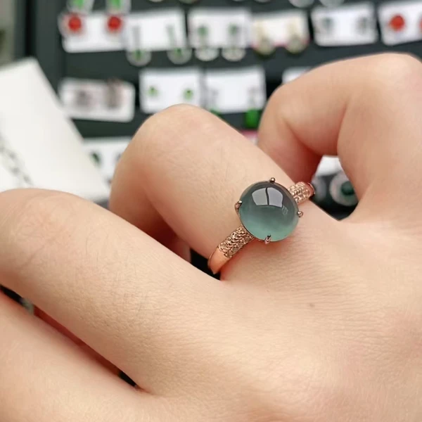 鑫辰珠宝天然A货翡翠银镶嵌设计款开口女戒指时尚百搭