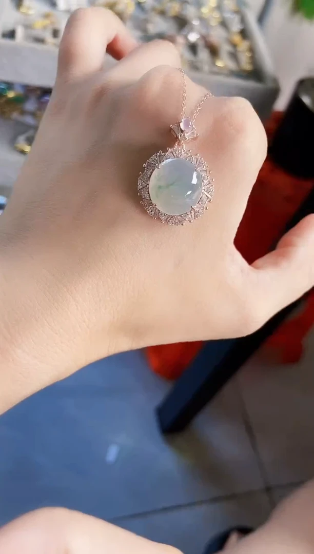 翡翠银S925镶嵌颈饰12389