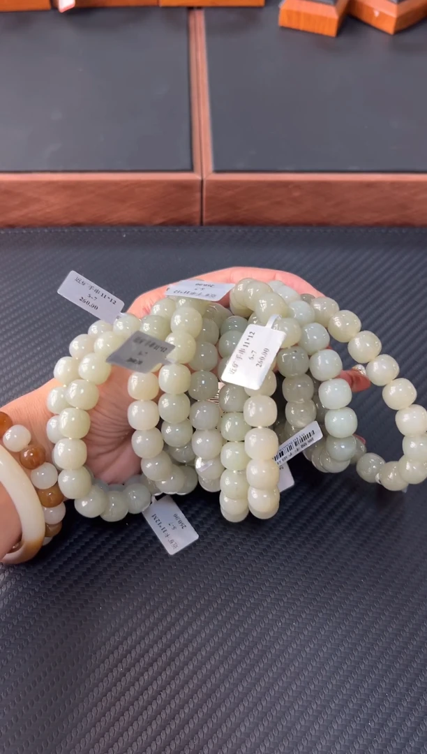 手串未镶嵌和田玉且末微色差近矿卡12MK老型珠多样性发货拍一发一