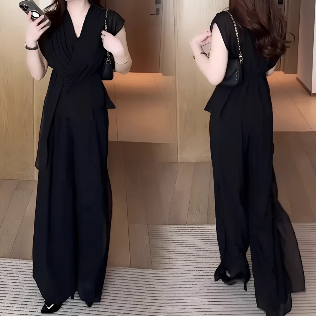 25夏季新款时尚套装不规则设计感上衣直筒裤裤两件套