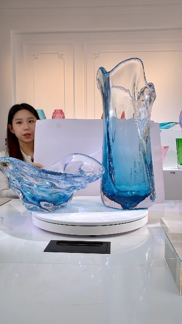 蓝色花器果盘组合