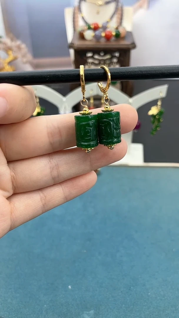 和田玉14K金镶嵌耳饰路路通耳包