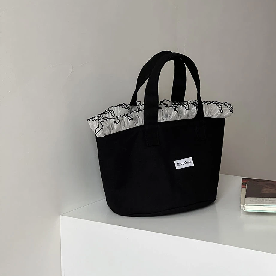 韩版新款ins花边蕾丝手提帆布包大容量手提包拎包便携收纳妈咪