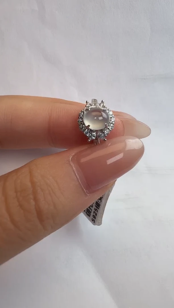 银S925镶嵌戒指翡翠通体925银镶缅甸A货翡翠戒指211