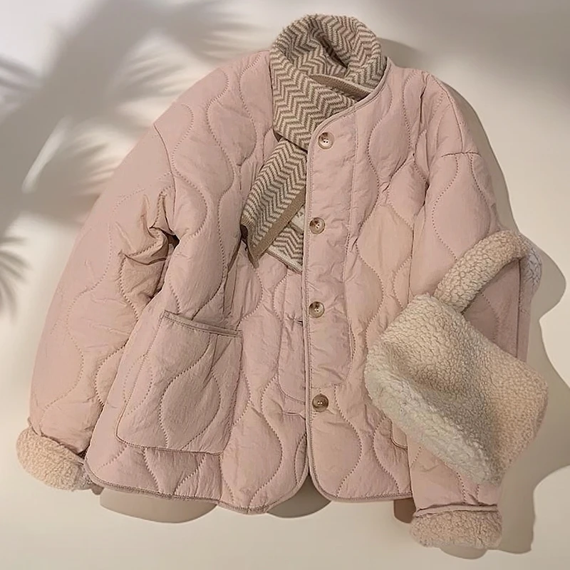 羊羔绒棉服秋冬新款女轻薄韩版外套菱格休闲百搭