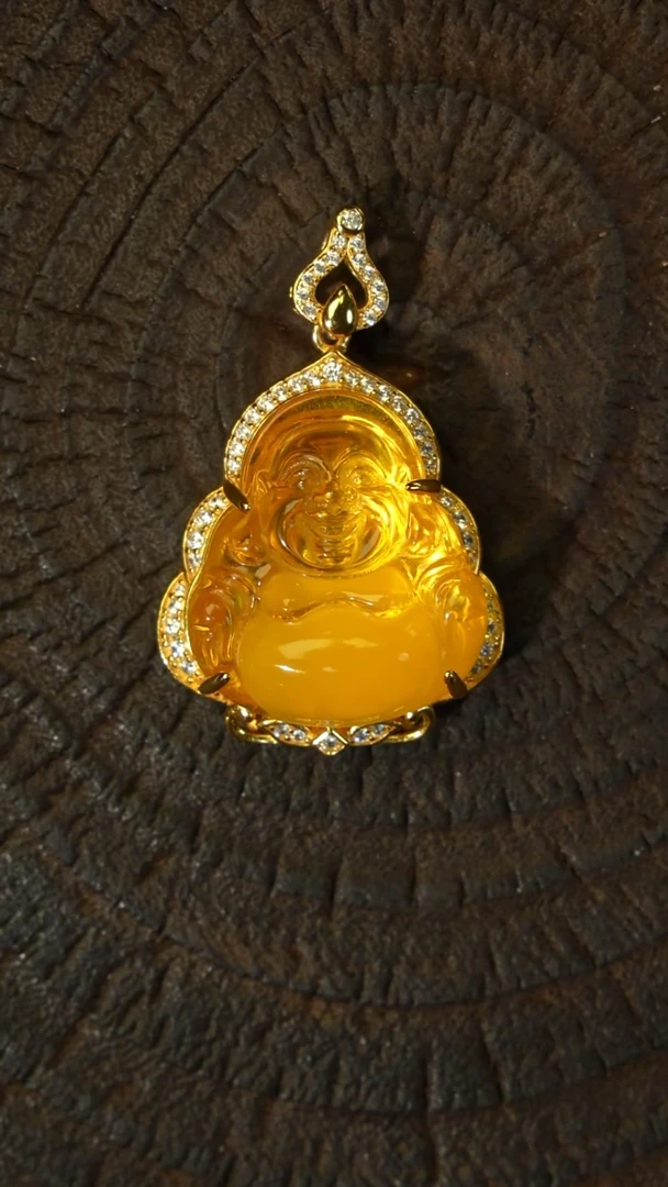 金珀吊坠(赠链)银S925镶嵌肚里藏金-