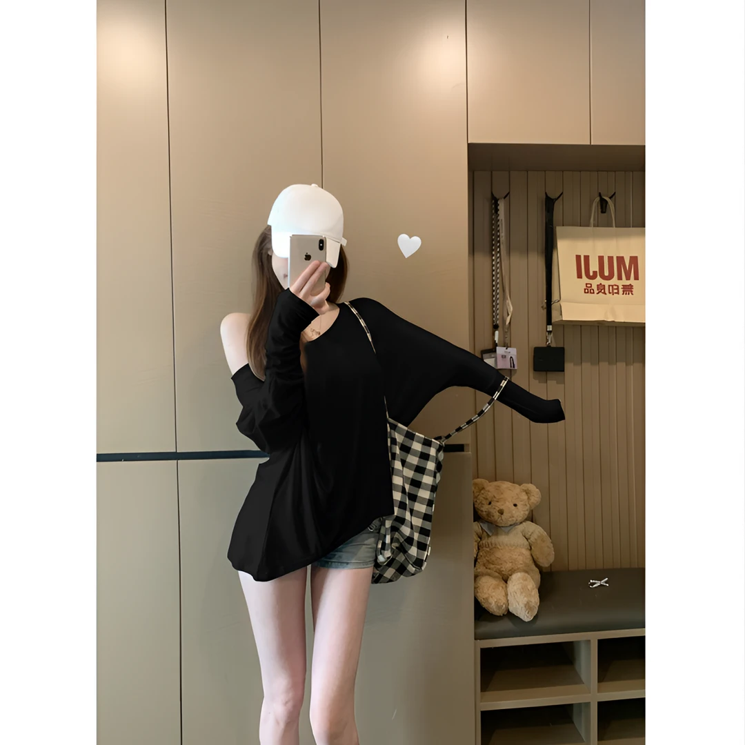 夏季防晒ROW风基础黑白色显瘦 oversize长袖圆领宽松T恤上衣女