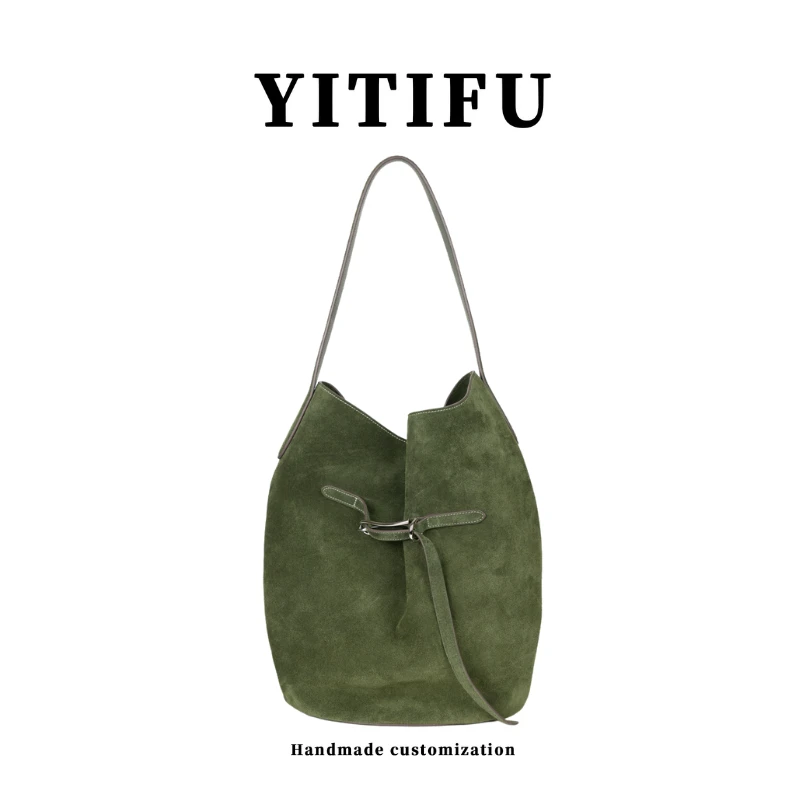 YITIFU水桶包磨砂牛皮斜挎包通勤单肩包大容量女包