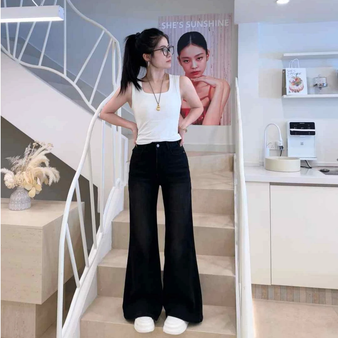 现货「MUMU CHAU」【艺术旅途】定制磨毛牛仔女秋筒喇牛仔裤LQ5890