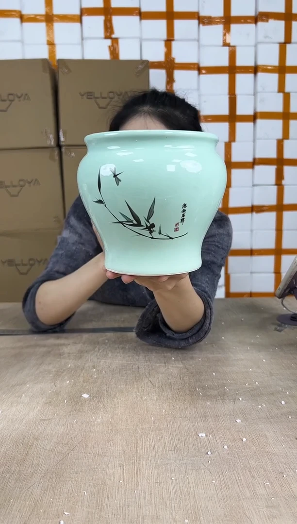 缸型浅绿竹子13x13