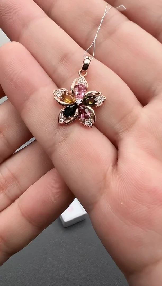 颈饰银S925镀金镶嵌碧玺4