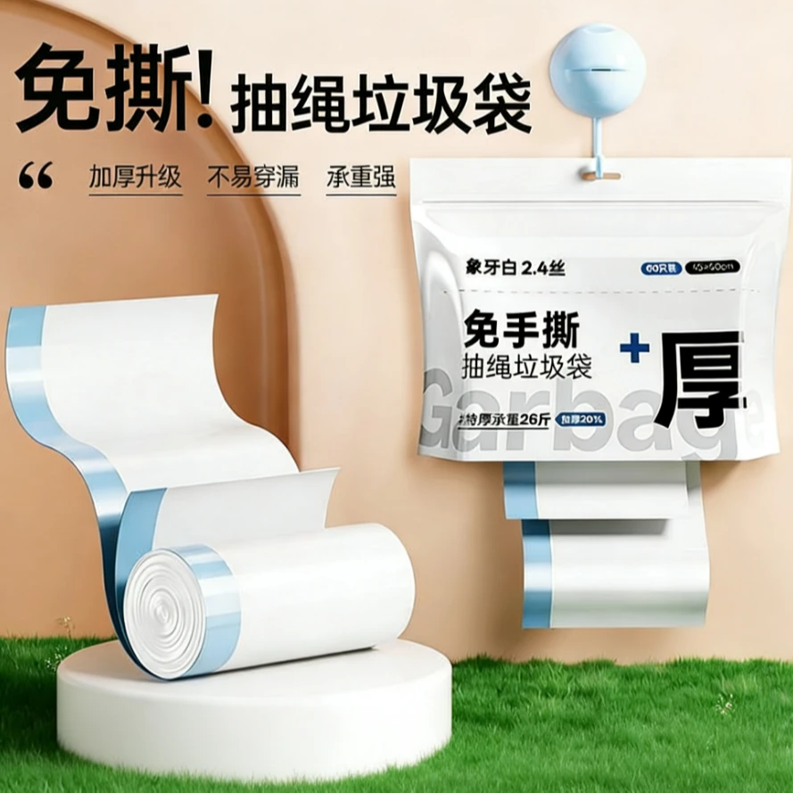 结实耐用加厚抽绳垃圾袋厨房家用手提收口大号垃圾袋手提式加厚