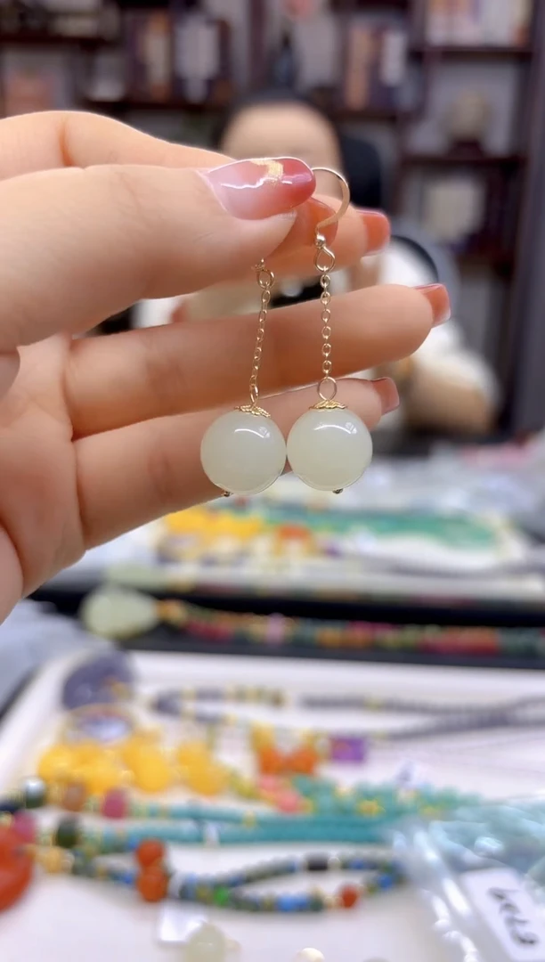 【闪购商品】和田玉（白玉）耳饰14K金镶嵌E729