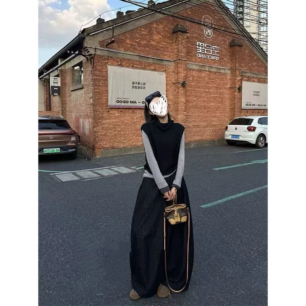 时尚套装极简风INS风长款复古裙子收腰休闲风针织三件套