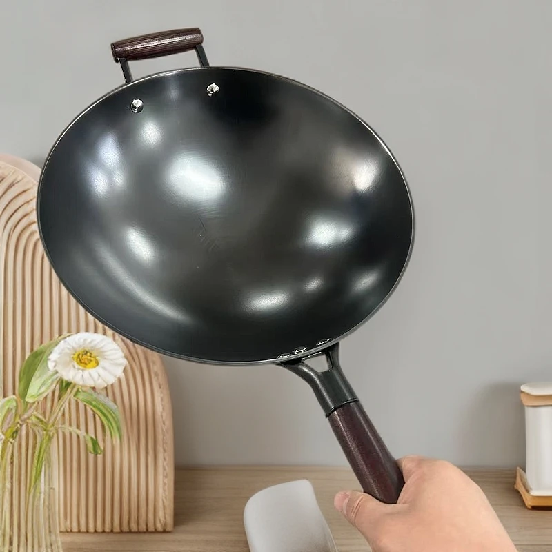 新疆包邮-加厚圆底省油生铁锅老式炒菜锅无涂层家用铁锅-34CM