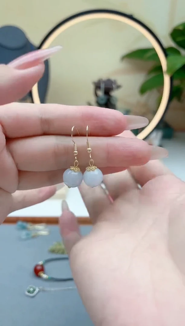 翡翠银S925镶嵌耳饰297翡翠单珠