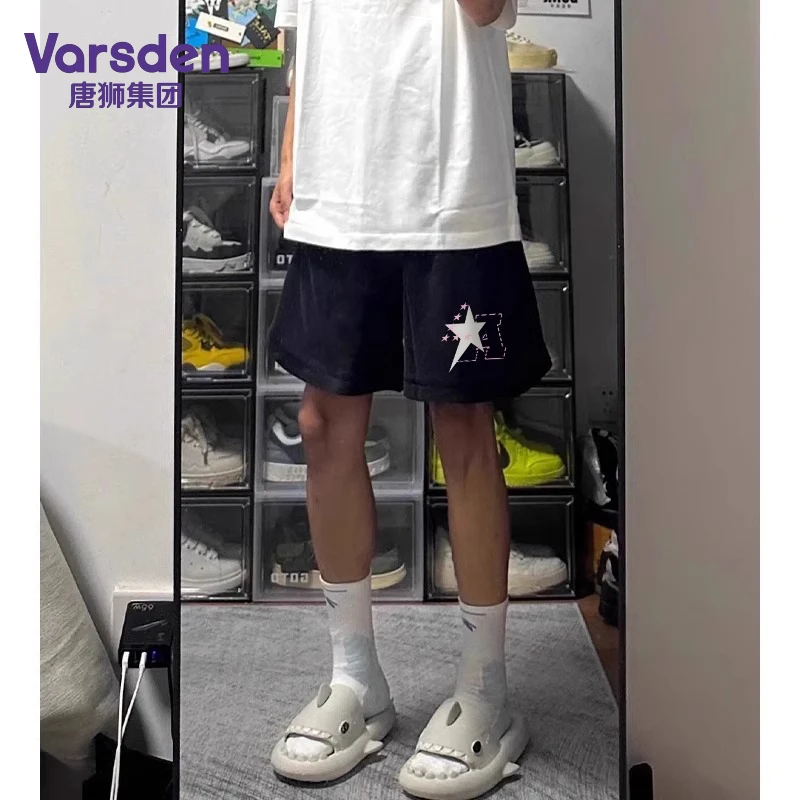 唐狮集团Varsden美式星星印花短裤男夏季新款潮流宽松直筒休闲裤
