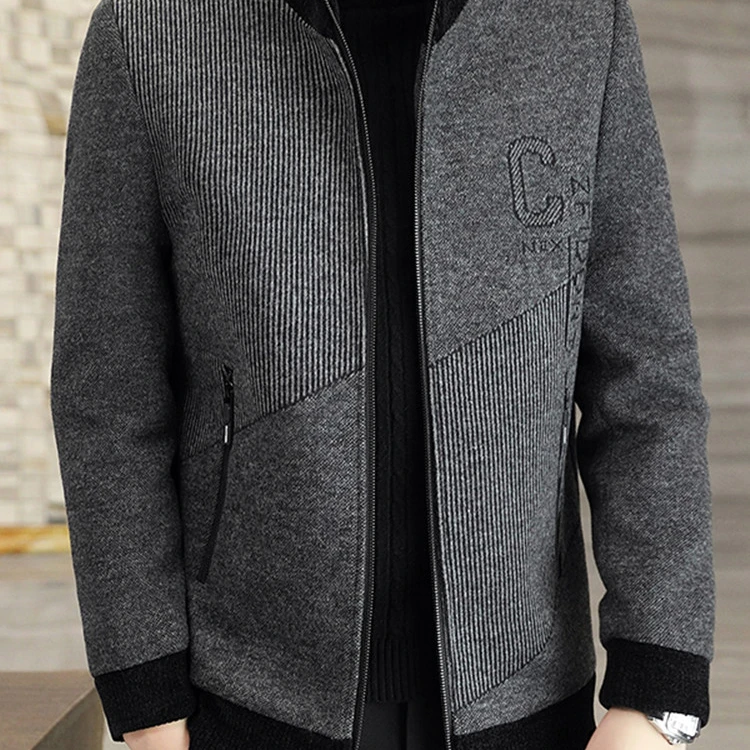 洛尼提日亚春秋季羊毛呢子外套男立领加厚冬装保暖夹克衫休闲大衣