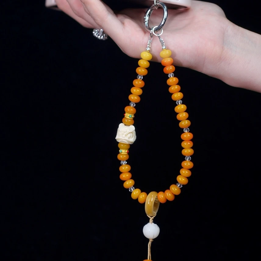 XX299【醒狮报喜】手机链挂饰奢华高级感菩提珠子手链条挂绳带夹