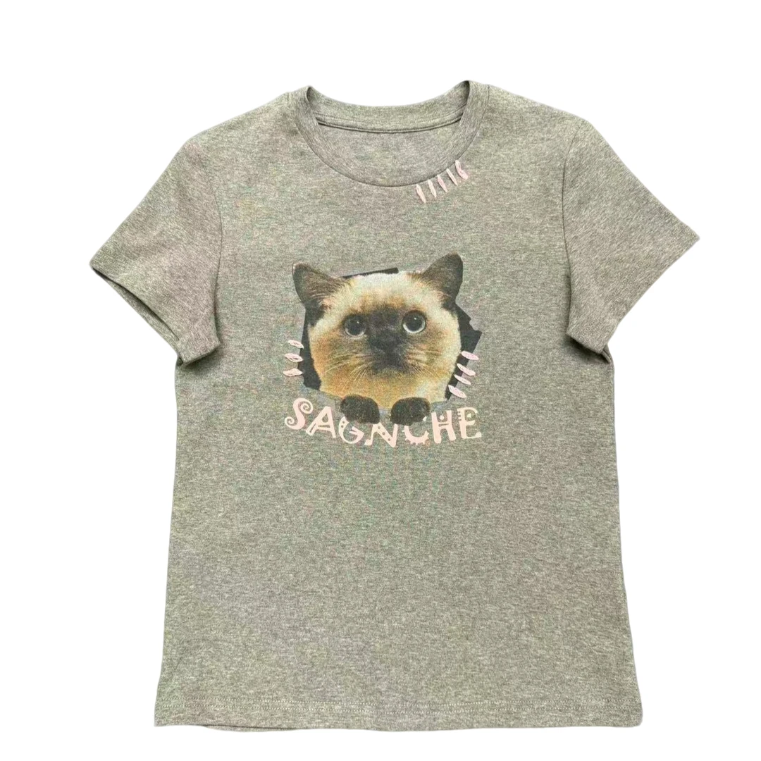 272缝边小猫修T恤