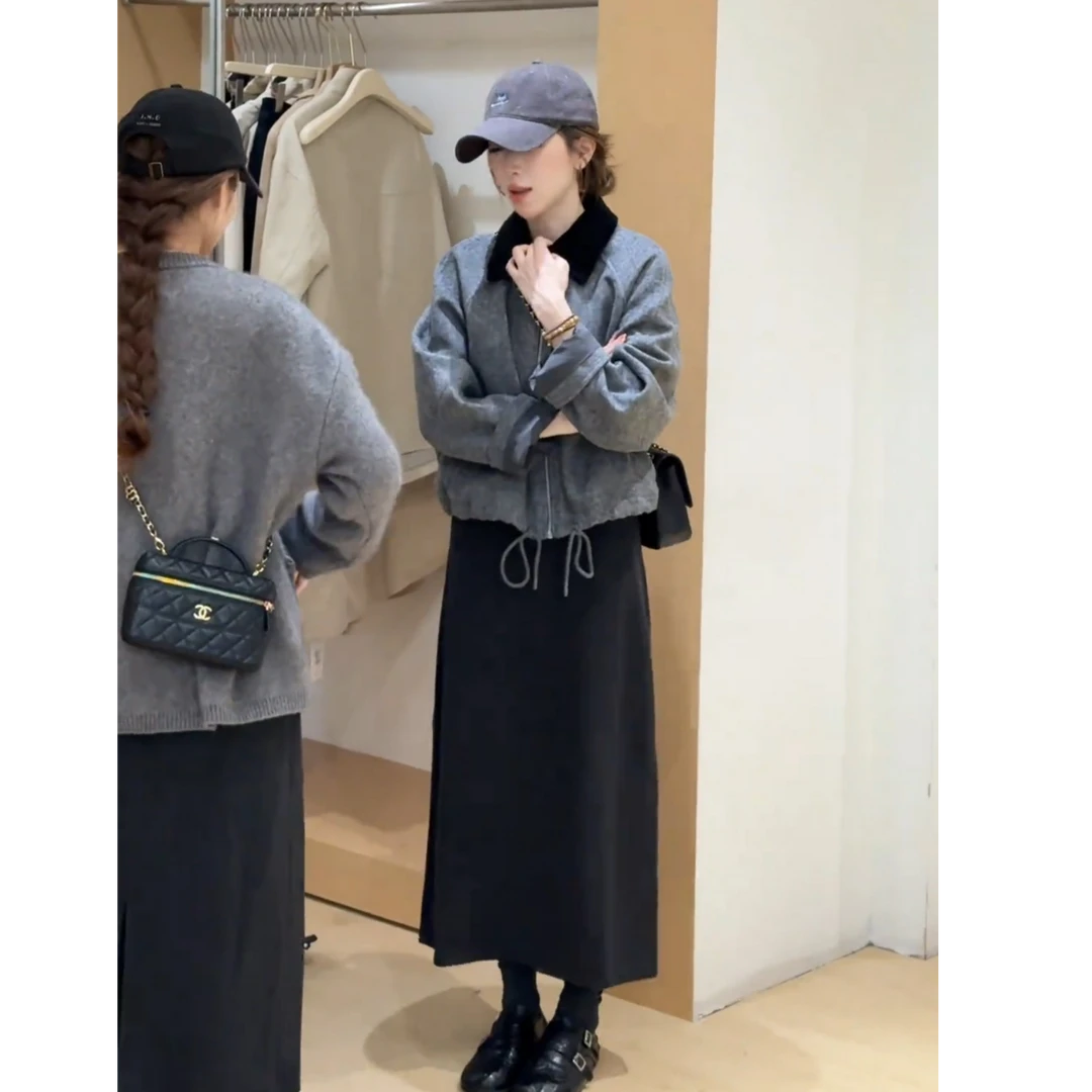 2025秋季新款时尚气质宽松慵懒风休闲百搭外套半身裙两件套