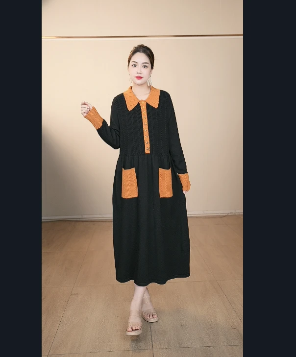 【嘉施兰格】1728上新排扣大口袋连衣裙2025冬季潮流中长款裙子