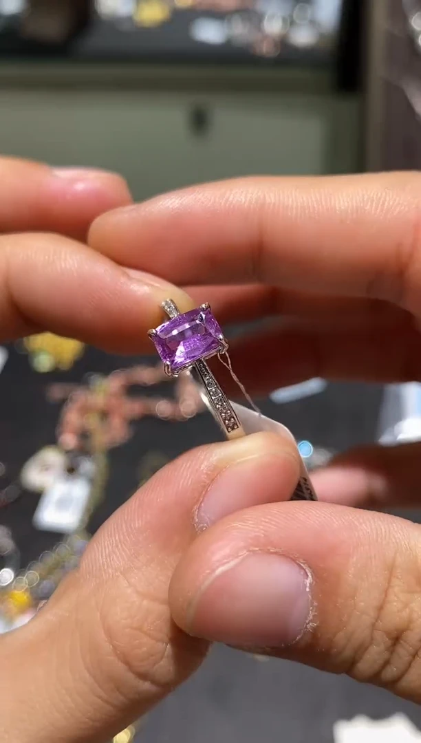 戒指蓝宝石银S925镀金镶嵌戒指