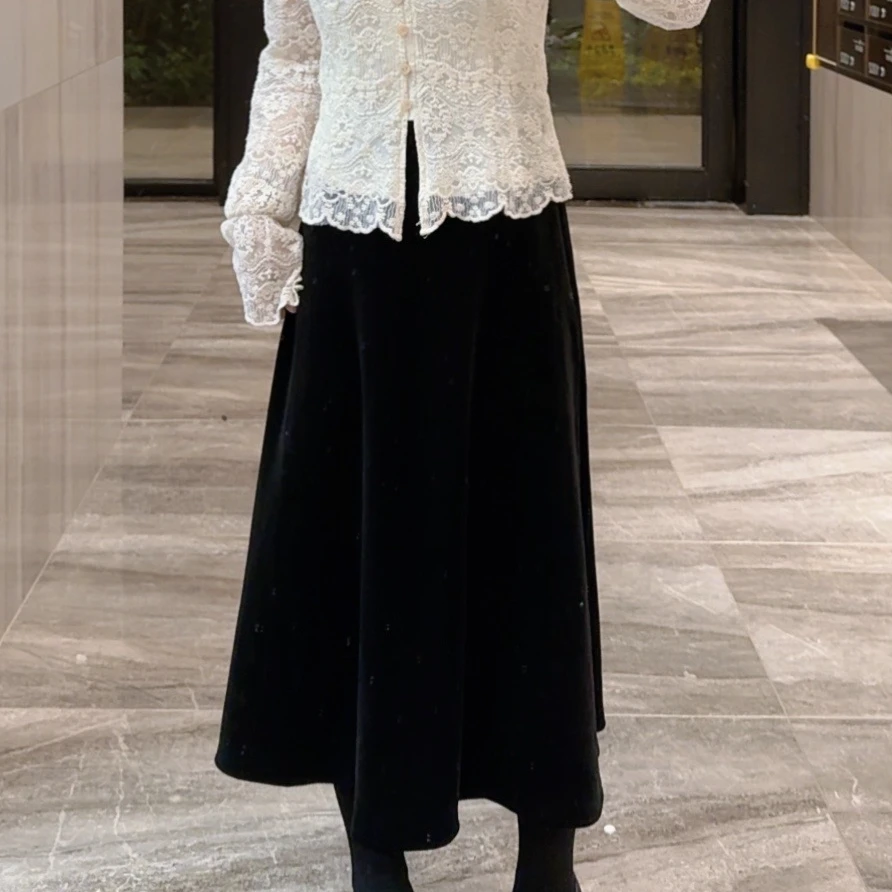 奈奈妮【雪域之宝】加绒加厚丝绒半身裙显瘦时尚百搭9606