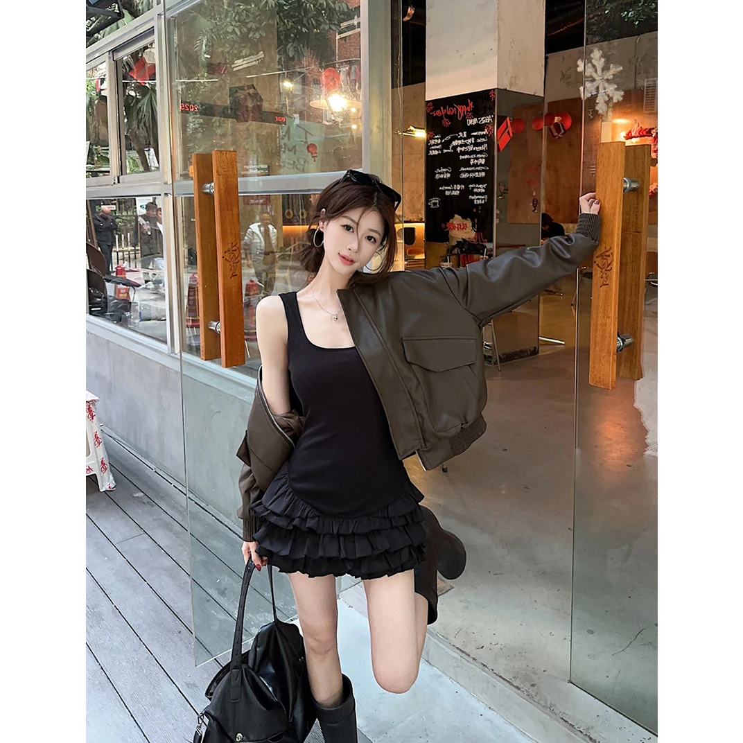 白色气质吊带连衣裙女春季修身蛋糕裙收腰针织短裙裙子