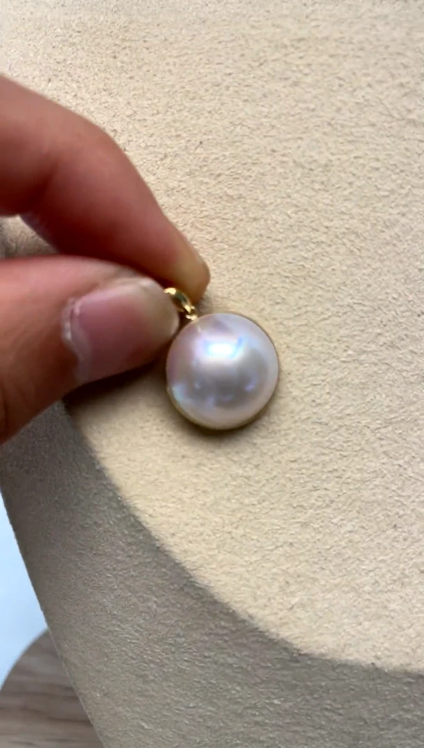 18K金镶嵌颈饰拼合珍珠（马贝珠）15-16