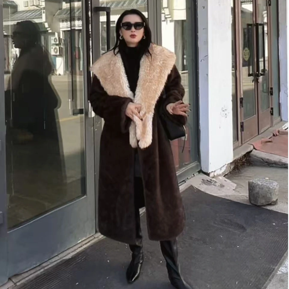 中长款束身直下摆女长款毛呢外套连帽秋冬加厚网红洋气炸街女装