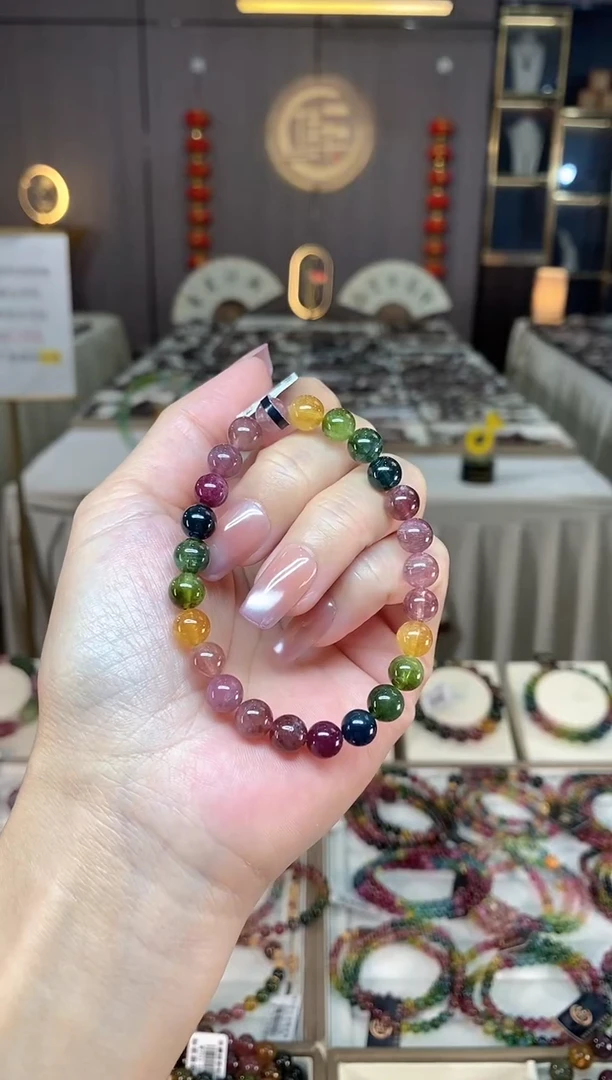 未镶嵌透体老矿碧玺彩虹单圈手串7mm+碧玺hon多样性发一条