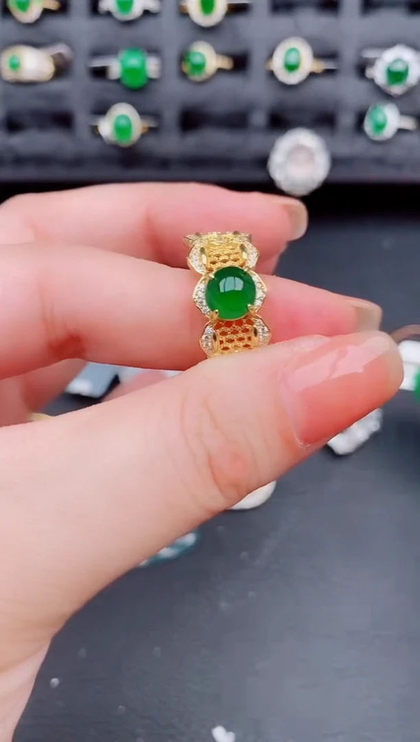 翡翠戒指银S925镶嵌天然a货翡翠567