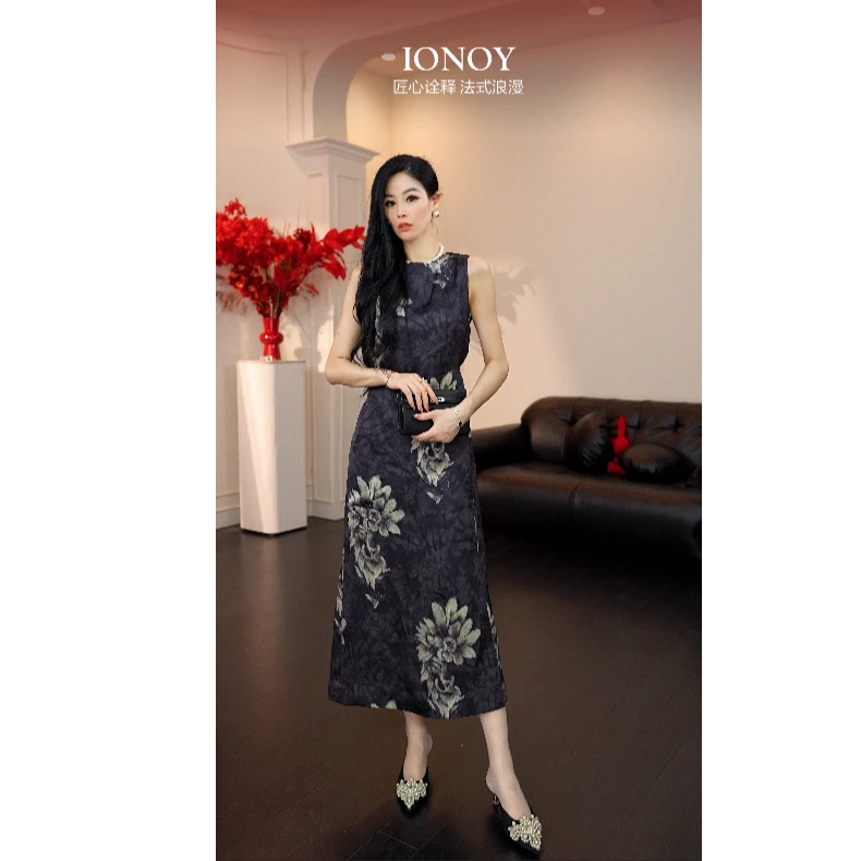 IONOY亿姐-G160时尚法式黑色夏季浪漫白百合气质显瘦禁机洗ZC