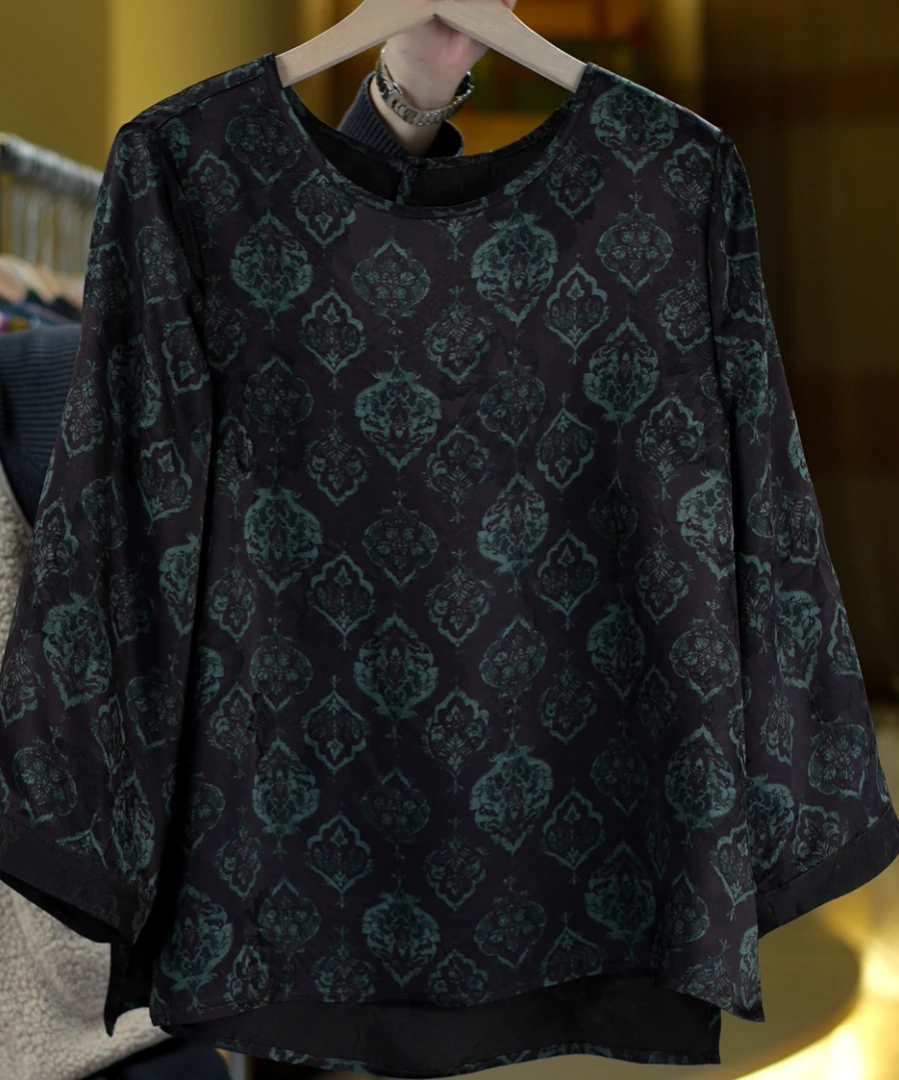 向云端《非遗美学》1950夏季新款印花时尚百搭上衣