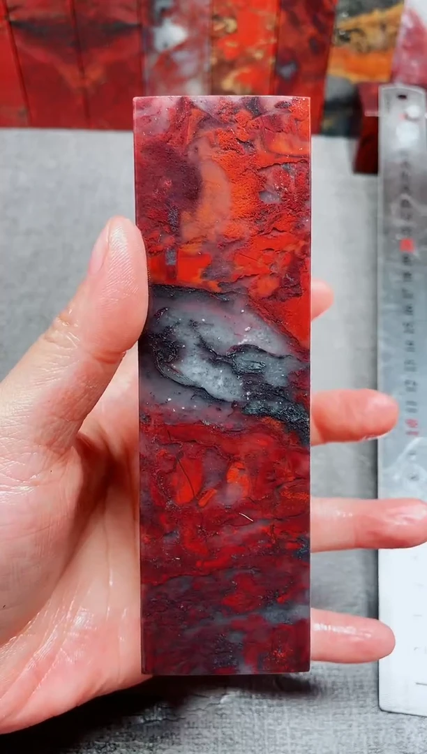 玉桂林鸡血玉素章玉化红43