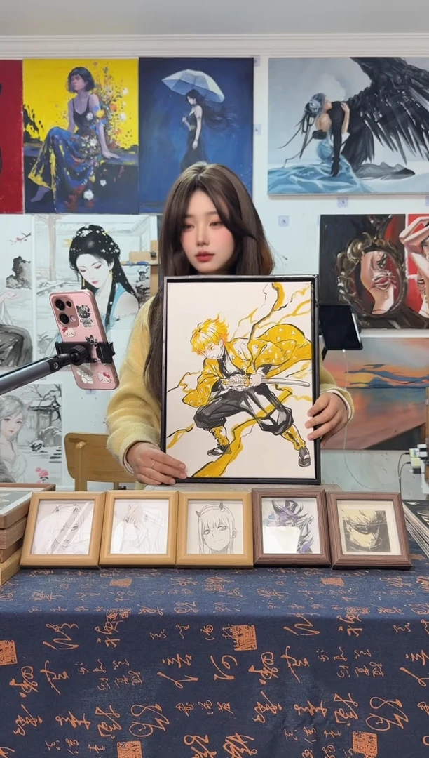 丙烯画格*花黄色鬼灭丙烯画
