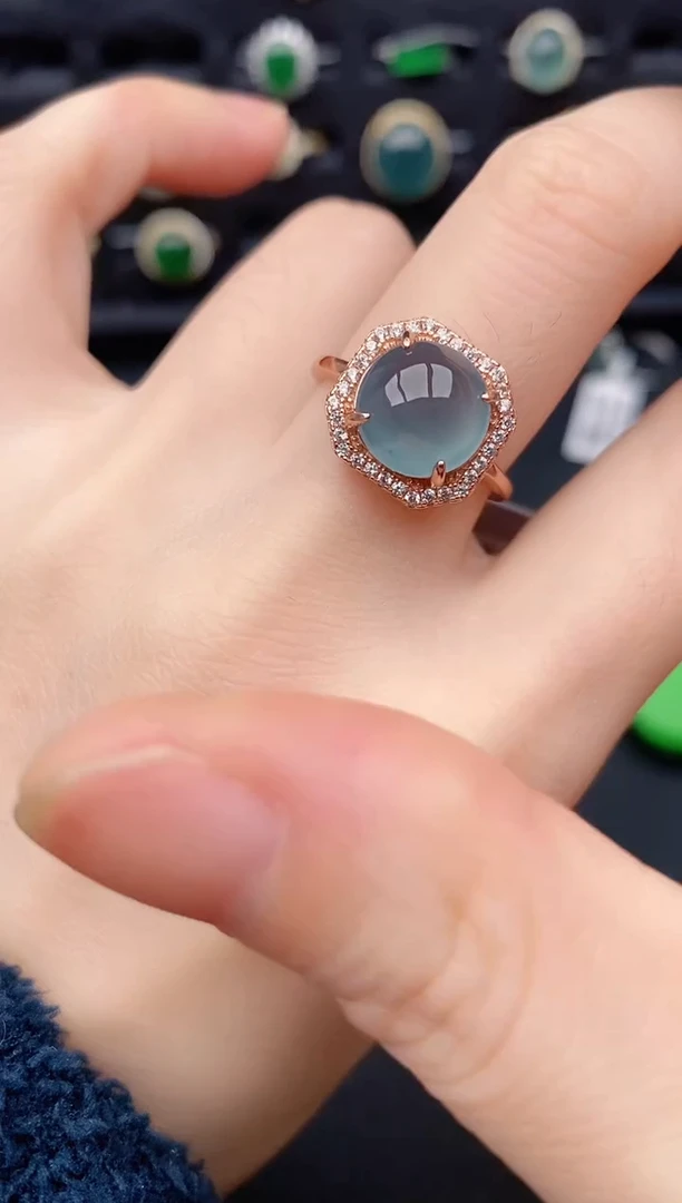 银S925镶嵌戒指翡翠天然a货翡翠452