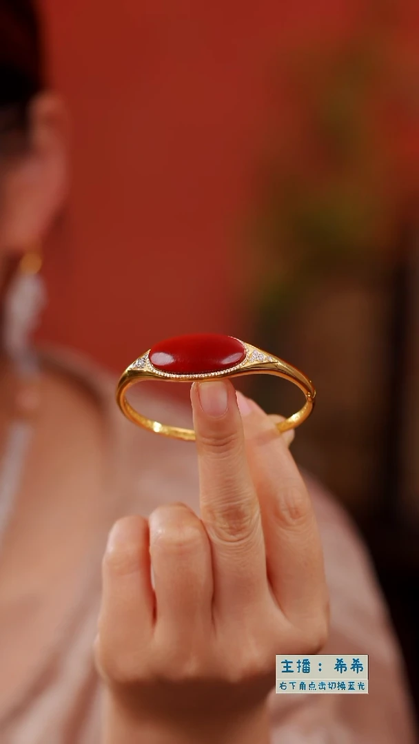 18K金镶嵌南红玛瑙手镯椭圆