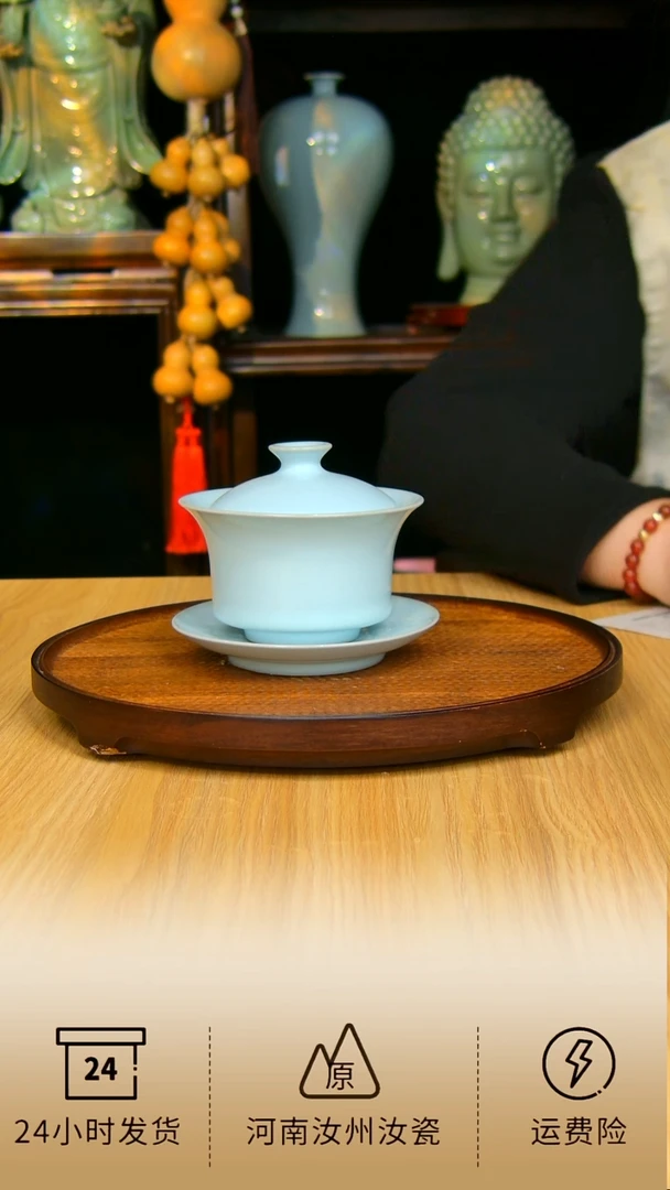 杯子月白马蹄盖碗全手工原矿不完美