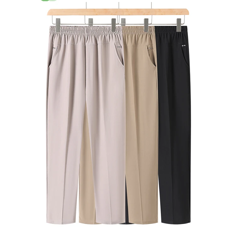 中老年妈妈装裤子休闲裤九分裤冰丝直筒裤松紧腰宽松春夏薄款女裤