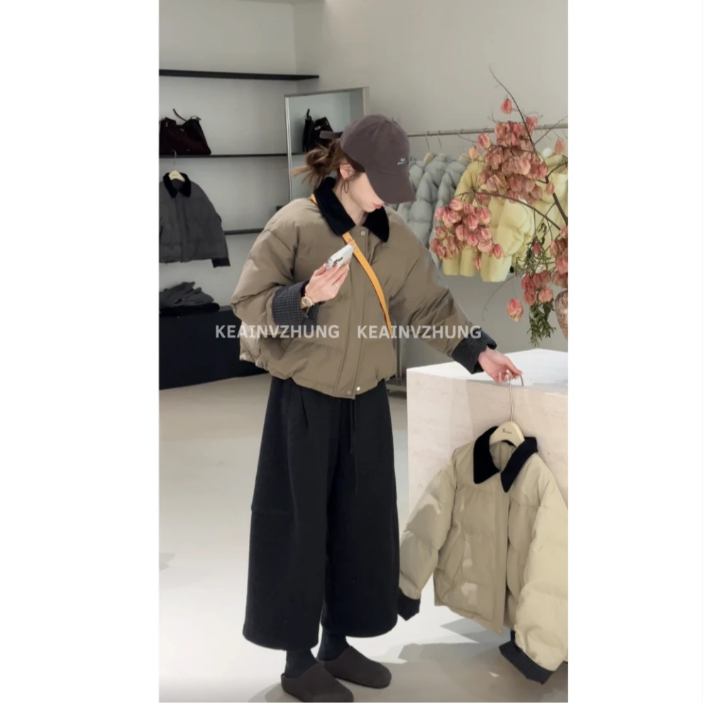 【温暖计划】冬季新款韩版翻领拼接高级显瘦百搭时尚短款棉服