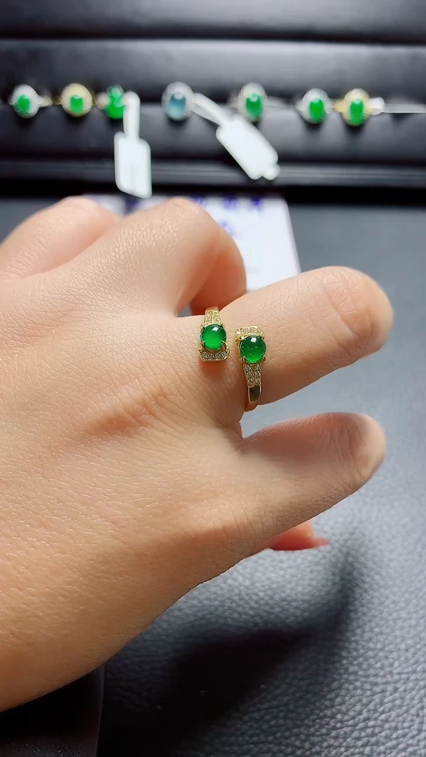 银S925镶嵌戒指翡翠  天然翡翠A货s925银镶